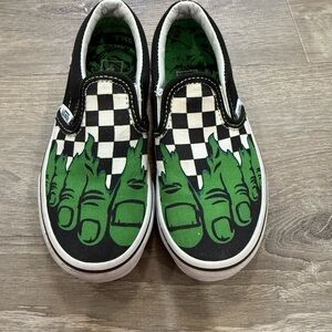 Vans Kids Slip-On Sneakers - Marvel Hulk Collaboration  Blackand Green Checkered